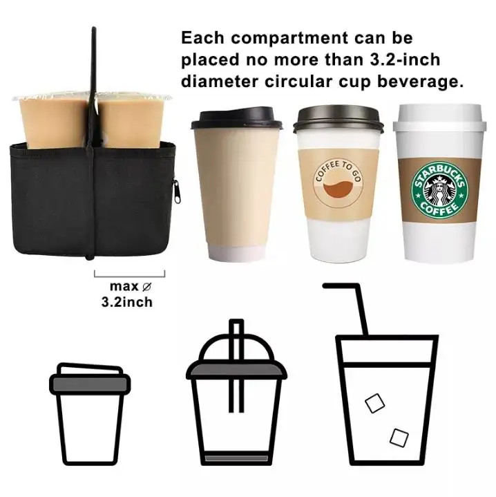 Portable Tote Storage Coffee Delivery Bag , 10*7 Inch Custom Coffee Cup Sleeves