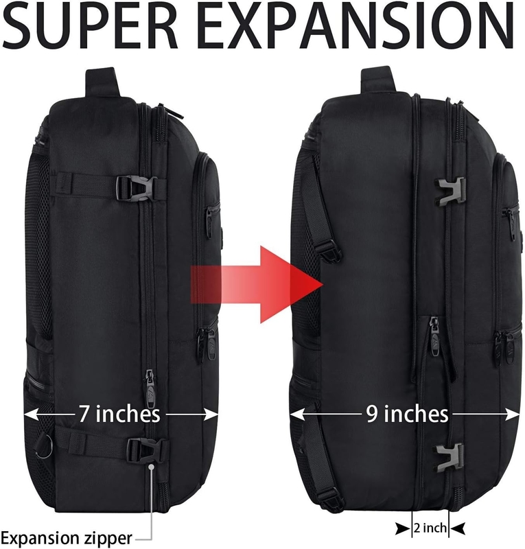 Black 40L Expandable Carry On Luggage Bag Flight Approved Outdoor Duffel Travel Bag
