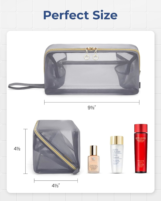 Portable Large Black Mesh Cosmetic Bag Open Flat Organizer Travel Bag For Men Women