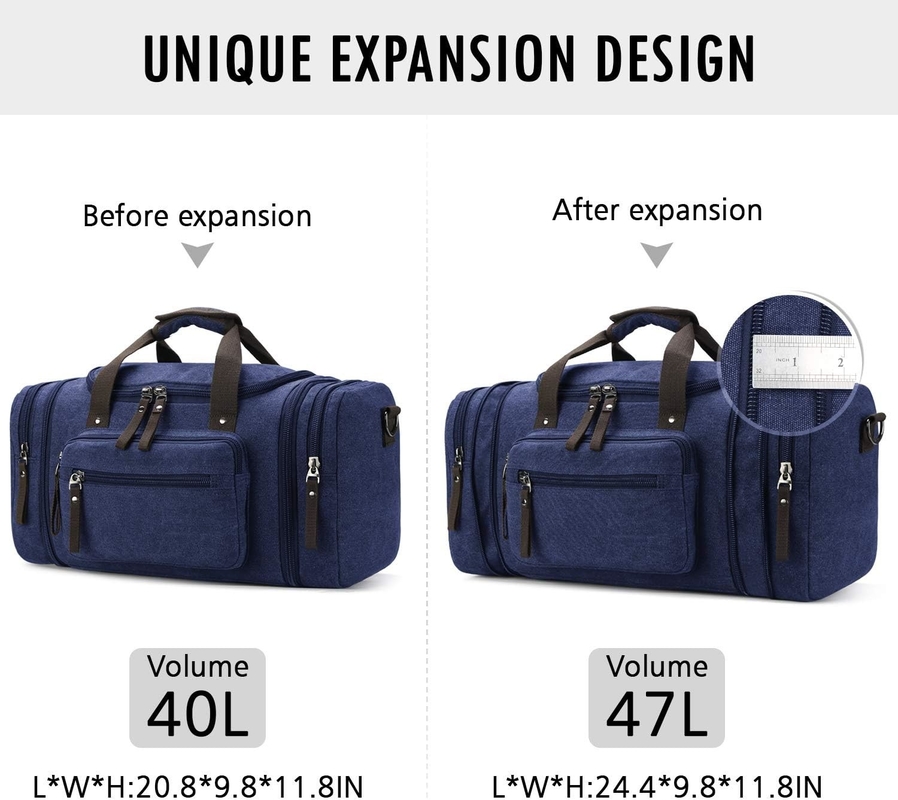 Durable Canvas Blue Weekender Overnight Bag Sports Gym Yoga Messenger Bag With Handle