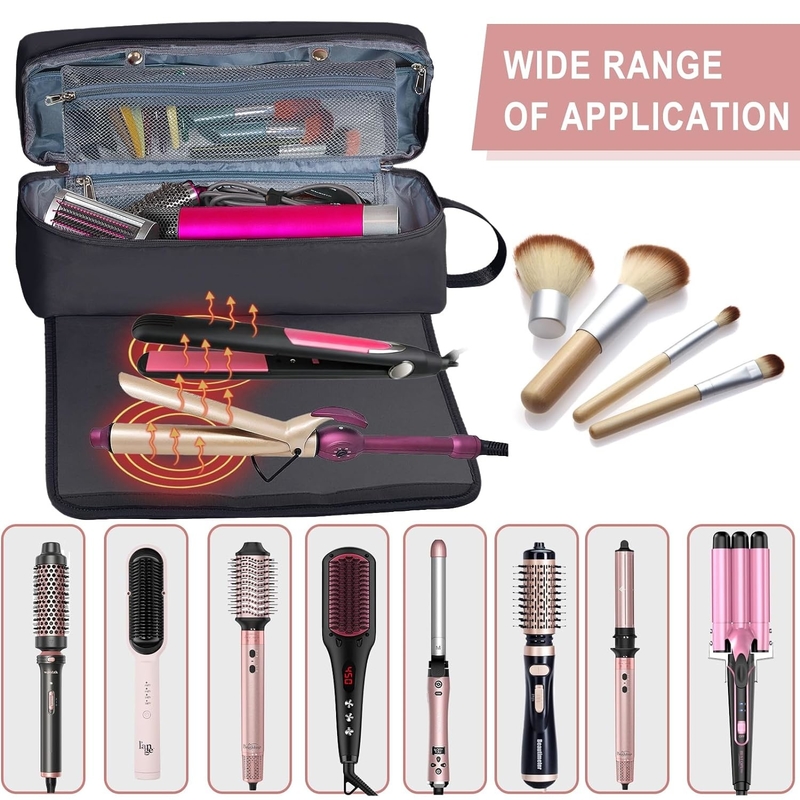 2 in 1 Hair Travel Bag with Heat Resistant Mat for Flat Irons Straighteners Curling Iron and Haircare Accessories