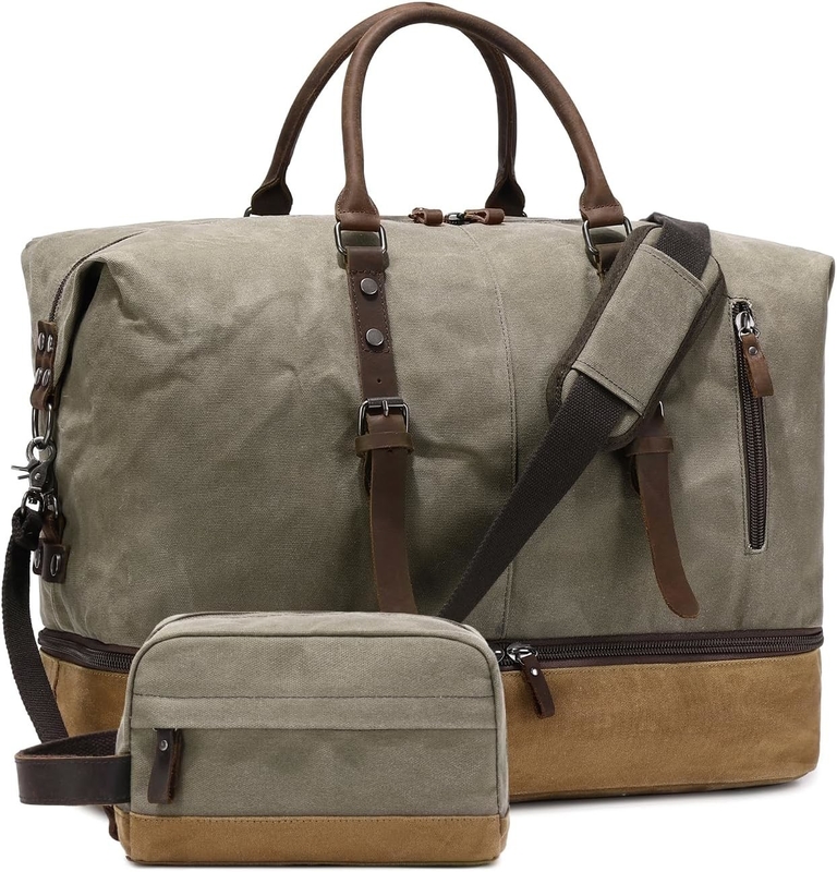 Green Weekender Large Overnight Canvas Carry on Sport Gym Yoga Travel Bag with Shoe Compartment