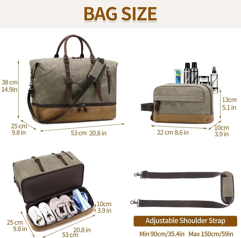 Green Weekender Large Overnight Canvas Carry on Sport Gym Yoga Travel Bag with Shoe Compartment