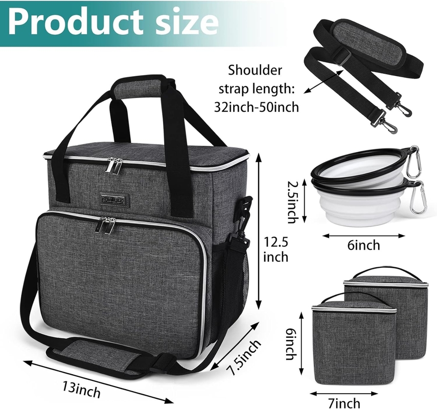 Dog Cat All Pet Travel Bag with 2 Pet Food Containers and 2 Collapsible Silicone Bowls