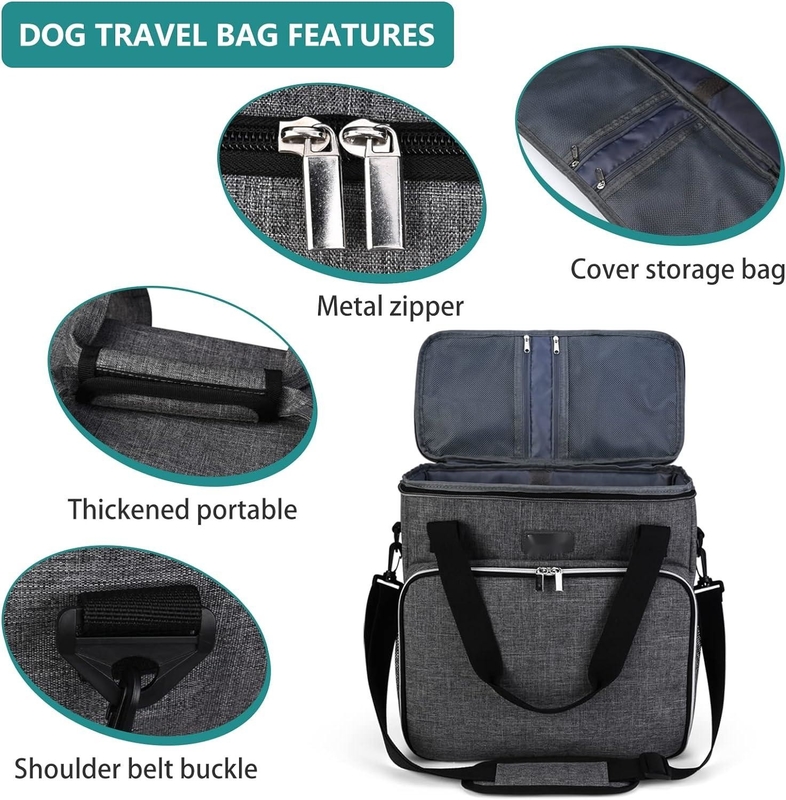Dog Cat All Pet Travel Bag with 2 Pet Food Containers and 2 Collapsible Silicone Bowls
