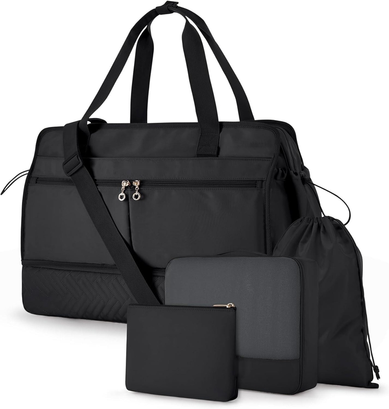Large Black 40L Carry On Weekend Overnight Bag Sports Gym Yoga Custom With Shoe pockets