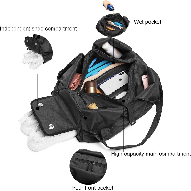 Polyester Black Yoga Gym Sports Customizable Duffle Bags With Wet Dry Storage Pockets