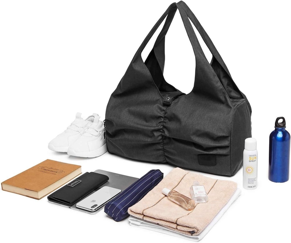 Polyester Black Yoga Gym Sports Customizable Duffle Bags With Wet Dry Storage Pockets