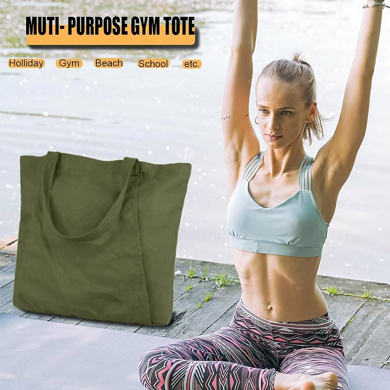 Large Durable Green Color Cotton Sports Customizable Duffle Bags With Shoes Compartment Pocket