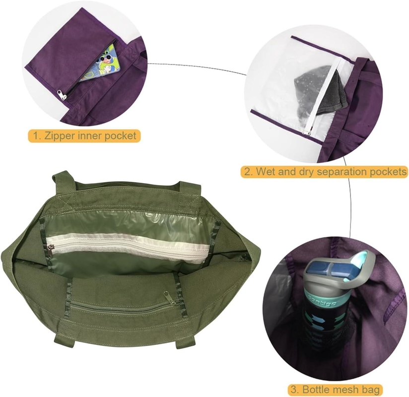 Large Durable Green Color Cotton Sports Customizable Duffle Bags With Shoes Compartment Pocket