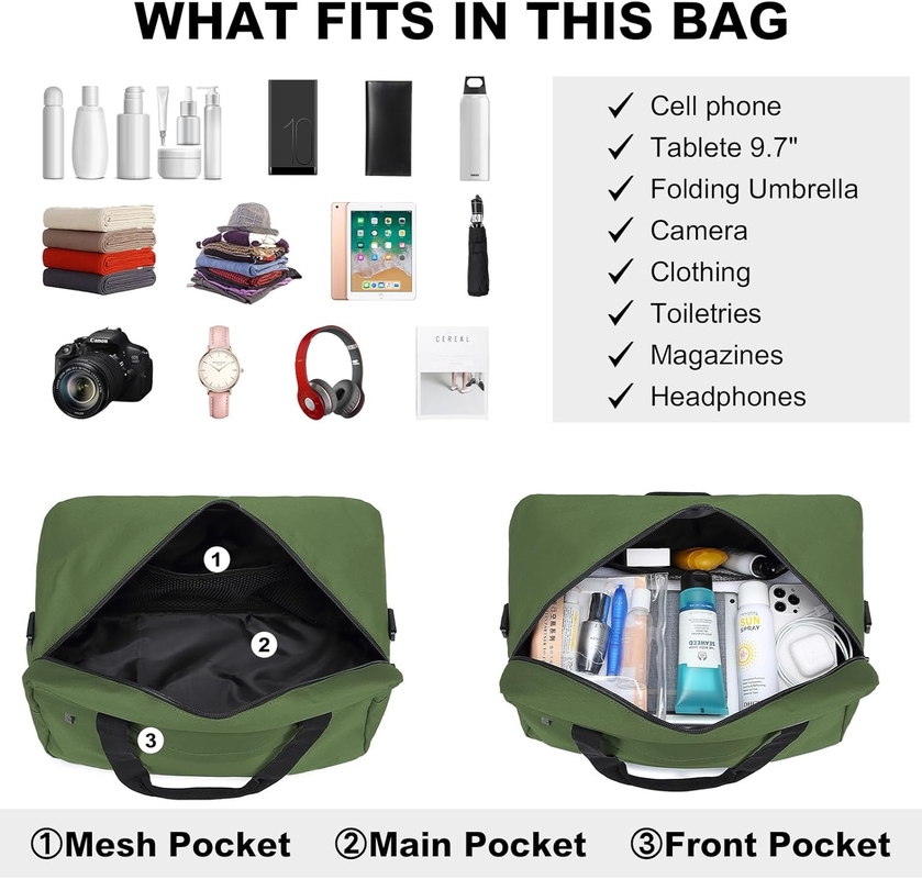 Zipper 20L Under Seat Carry On Sports Tote Gym Weekender Overnight Bag For Men Women