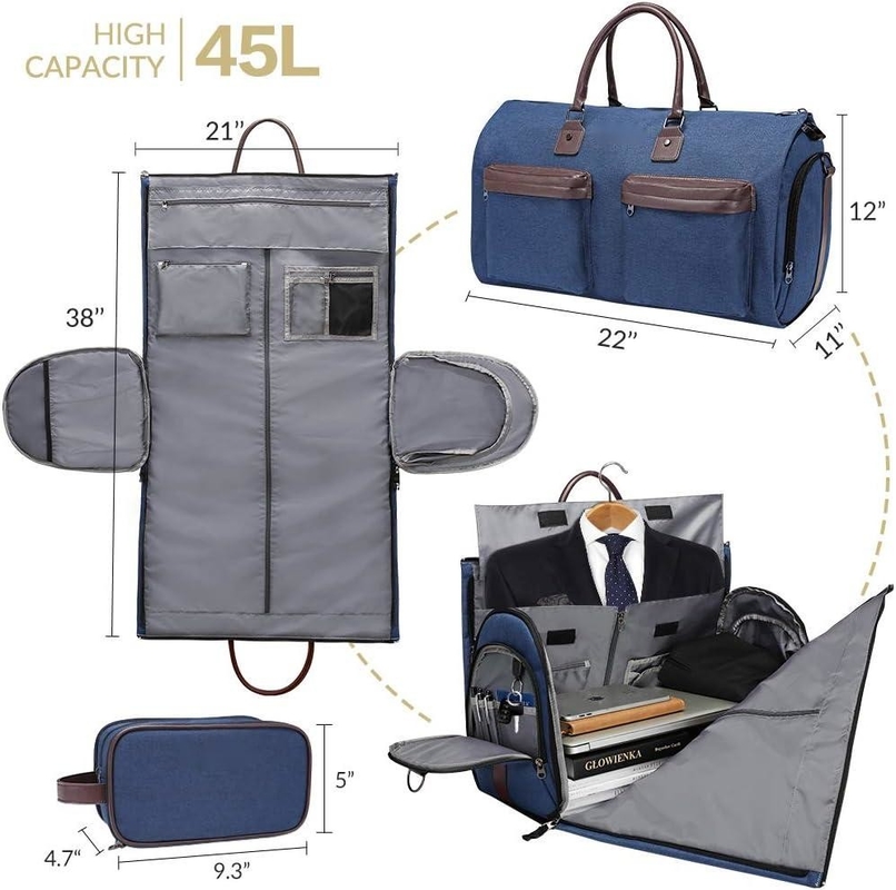 Carry On Large Blue 2 In 1 Hanging Bag Suitcase Custom Travel Bag With Toiletry Bag