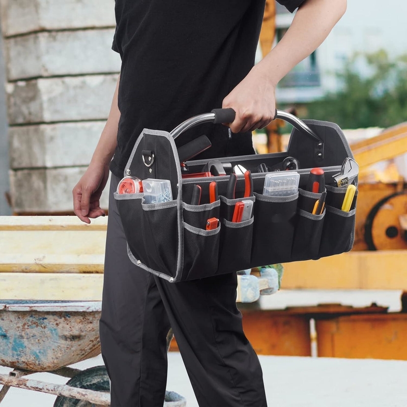 16 Inch 26 Pockets Steel Handle Custom Travel Tool Bag With Removable Shoulder Strap