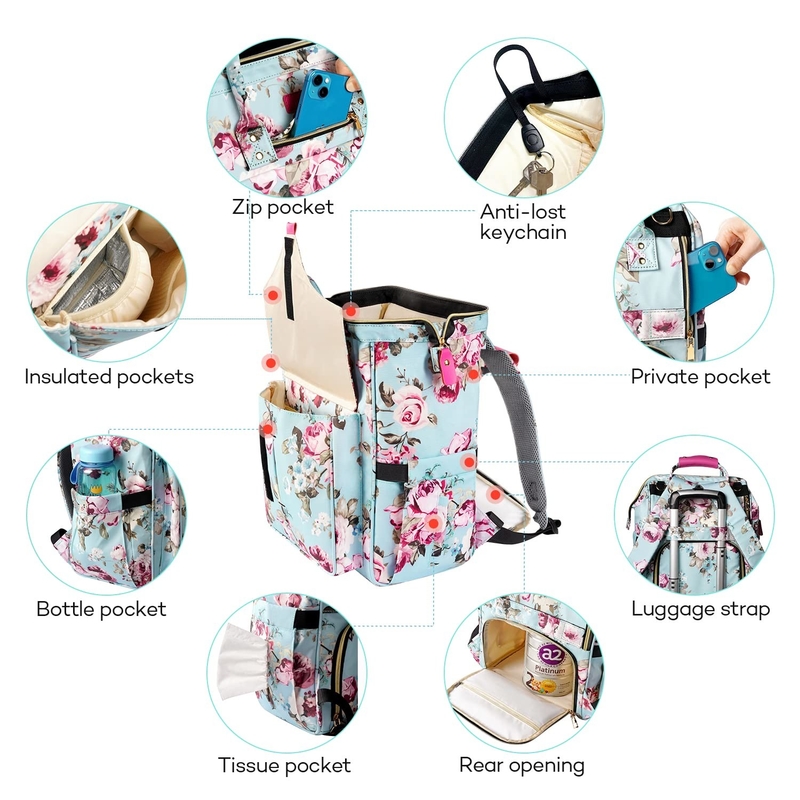 Durable Multifunction Nappy Custom Travel Diaper Bag Large Capacity Waterproof for Mommy and Dad