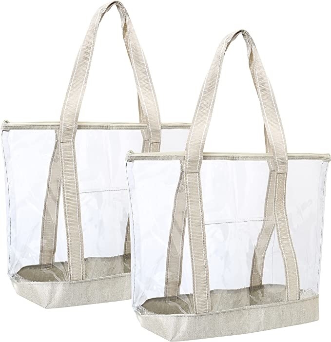 Clear Custom Shopping Bags Carrier Transparent PVC Tote Bag Stadium Outdoor Beach 14x5x13