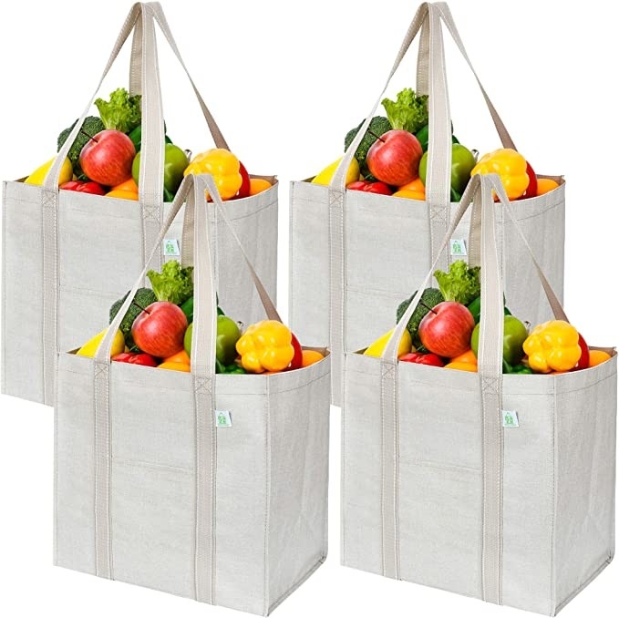 Heavy Duty Canvas Shopping Bag With Pockets Zip Codycross Grocery Eco Friendly