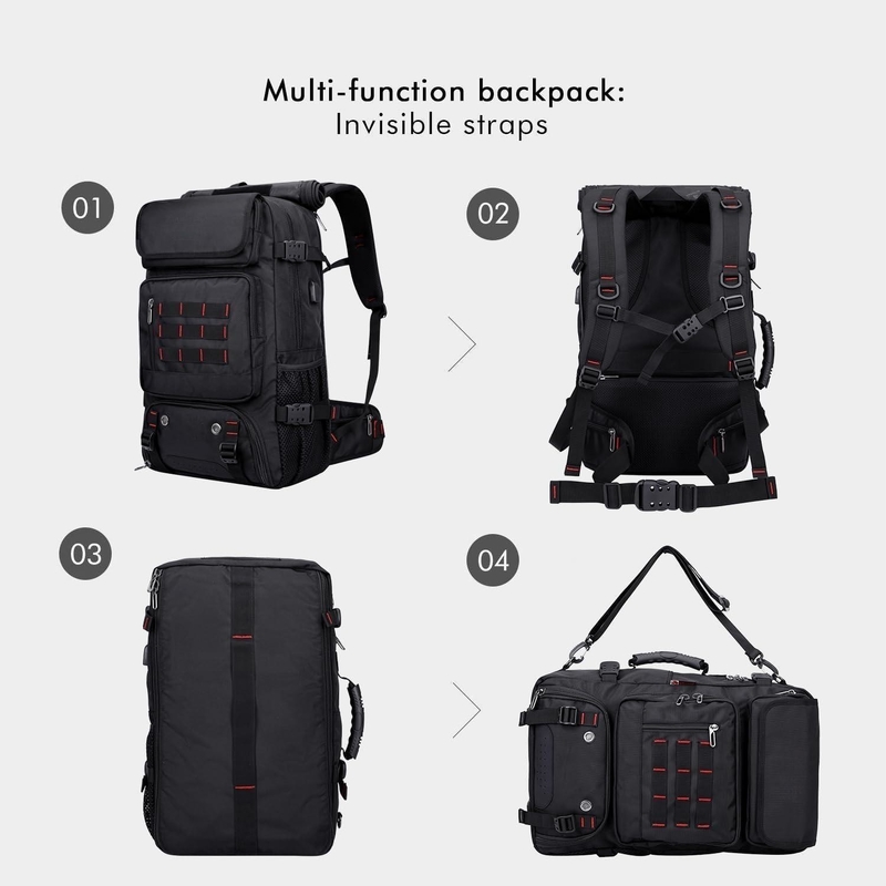 Black Large Capacity Airline Convertible Nylon Carry on Customizable Duffle Bags for Men