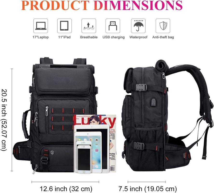 Black Large Capacity Airline Convertible Nylon Carry on Customizable Duffle Bags for Men