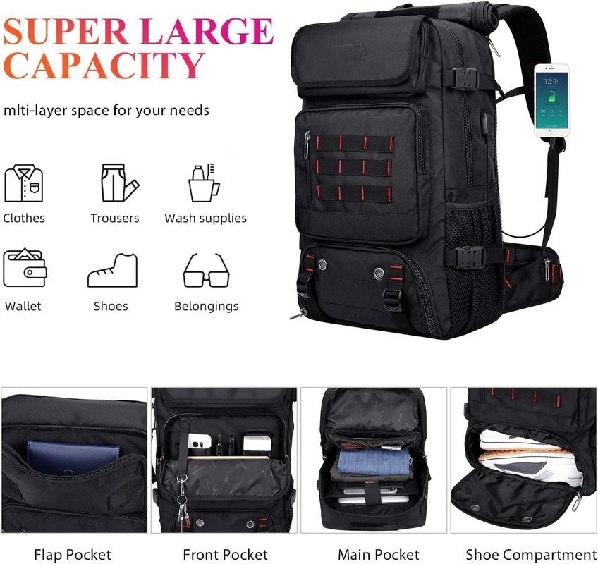 Black Large Capacity Airline Convertible Nylon Carry on Customizable Duffle Bags for Men