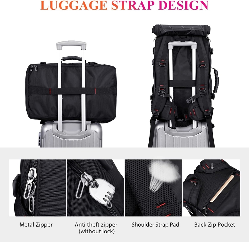 Black Large Capacity Airline Convertible Nylon Carry on Customizable Duffle Bags for Men