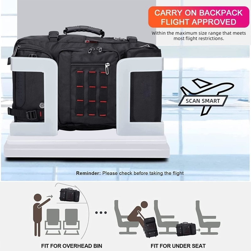 Black Large Capacity Airline Convertible Nylon Carry on Customizable Duffle Bags for Men