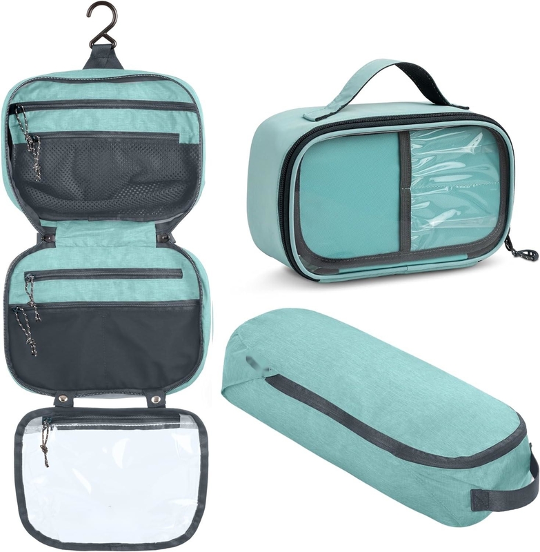 Ultralight Accessory Hanging Organizer Pouch Dusty Teal Makeup Custom Travel Bag with Brush Holder