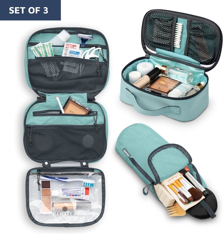 Ultralight Accessory Hanging Organizer Pouch Dusty Teal Makeup Custom Travel Bag with Brush Holder