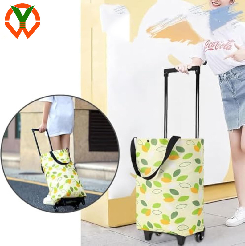 2 In 1 Durable Foldable Shopping Bag With Wheels Reusable Grocery For Shopping